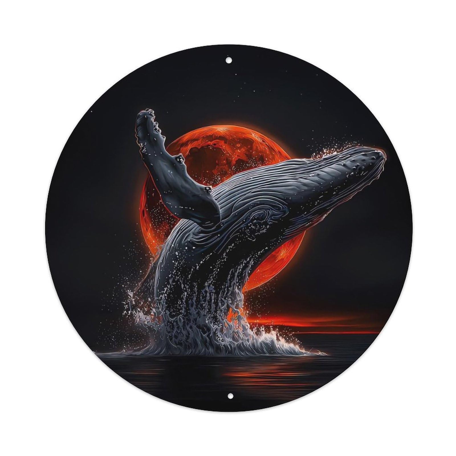 Cwbufd Vintage Style Marine Animals Humpback Whale Breaching Under Blood Moon Fantasy Vintage Metal Tin Sign Plaque Wall Decor For Cafe, Club Bar, Office, Garden Metal Poster 8X8inch