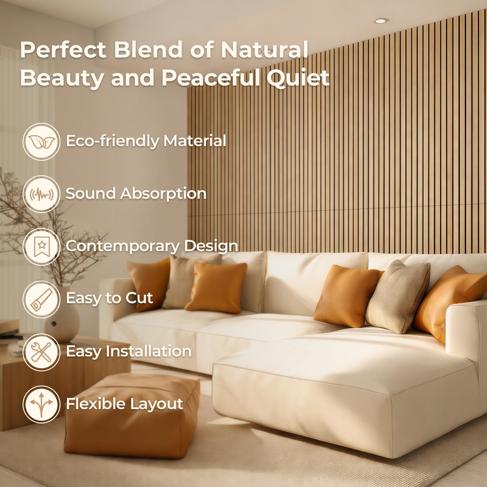 Paneles Acusticos Decorativos 120x60x2,1 cm, Ohuhu 2 Unidades Panel Decorativo pared en Imitación de Madera, Excelente Acústica, Paneles Decorativos para Pared, Fácil Instalación y Corte