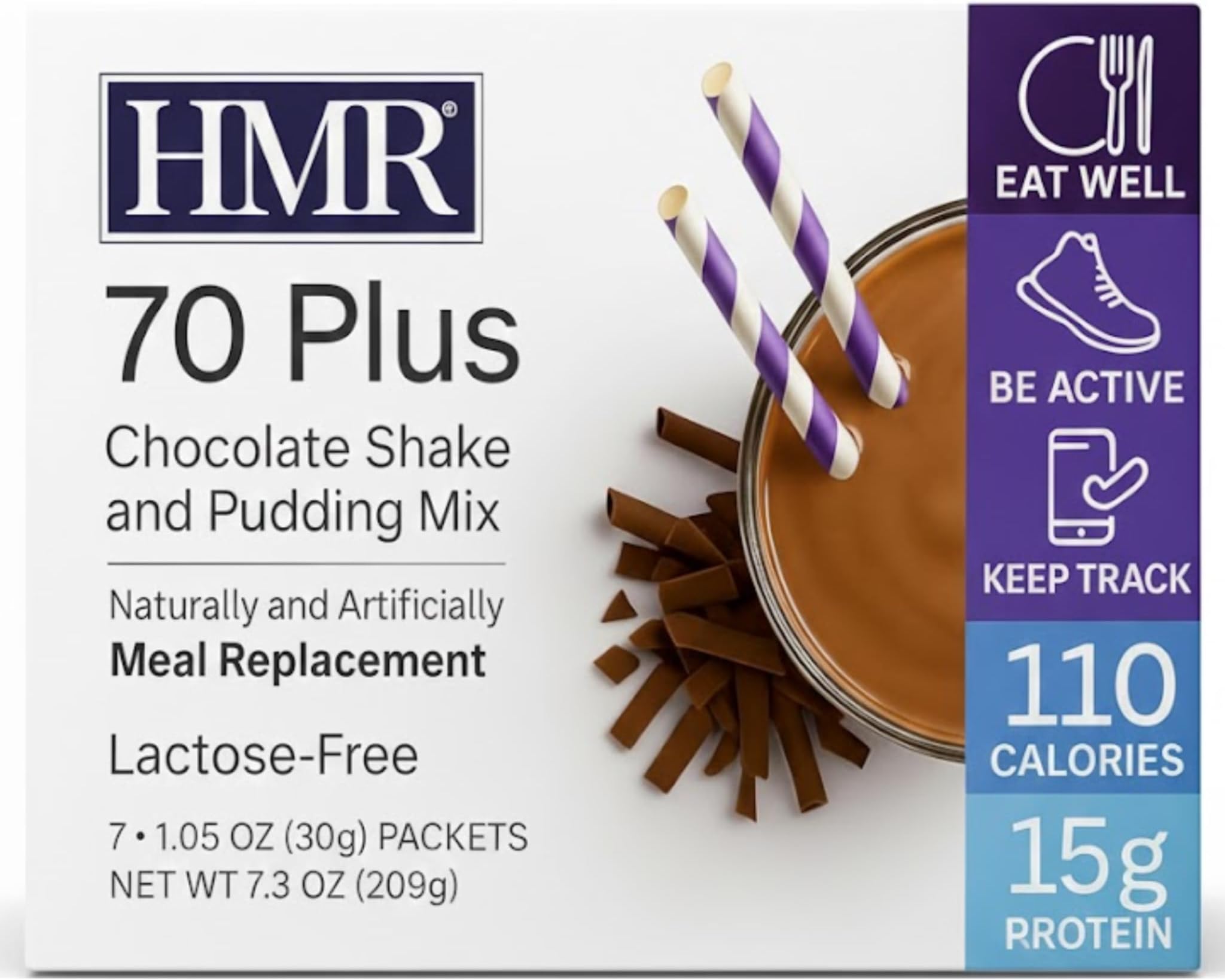 HMR 70 Plus Shake & Pudding Mix | Meal Replacement Powder | Lactose-Free | 15g Protein | Easy to Make | Low Calorie (7.35 Ounce (Pack of 1), Chocolate)
