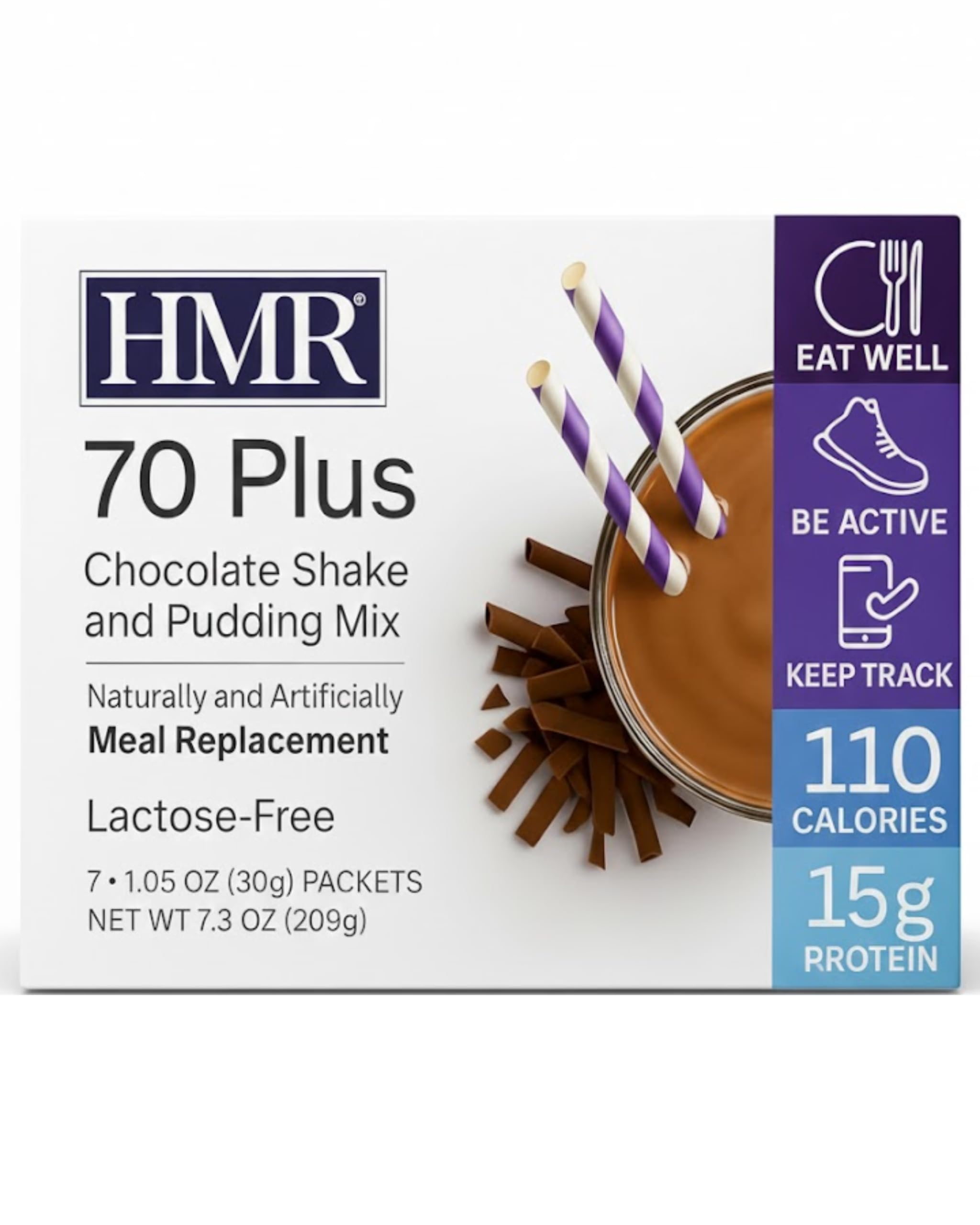HMR 70 Plus Shake & Pudding Mix | Meal Replacement Powder | Lactose-Free | 15g Protein | Easy to Make | Low Calorie (7.35 Ounce (Pack of 1), Chocolate)