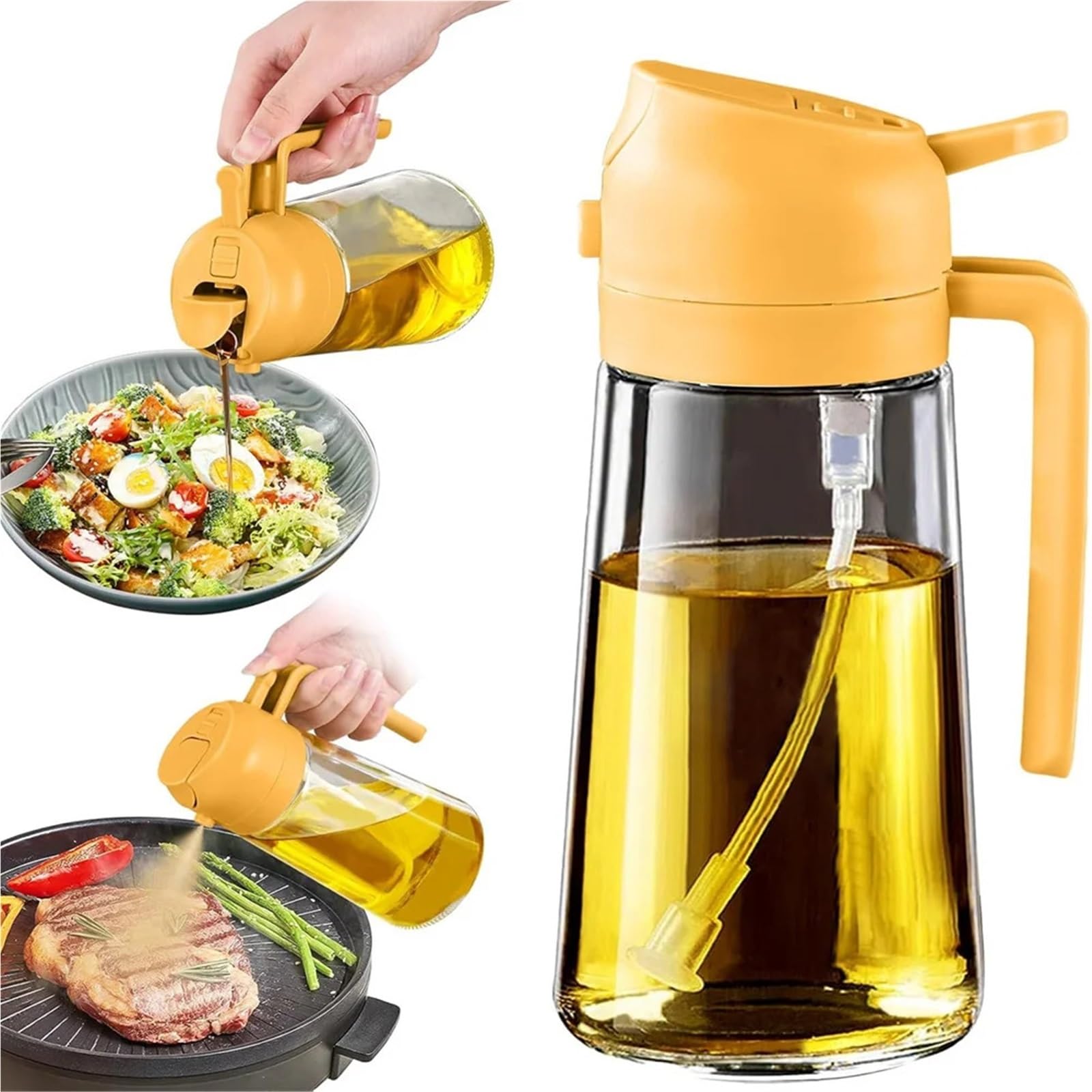 NGTFDCP Oil Dispenser, 2 In 1 Oil Dispenser-Oil Sprayer, For Cooking, 470ML Glass And Dispenser For Kitchen for Air Fryer, Salad(Orange)