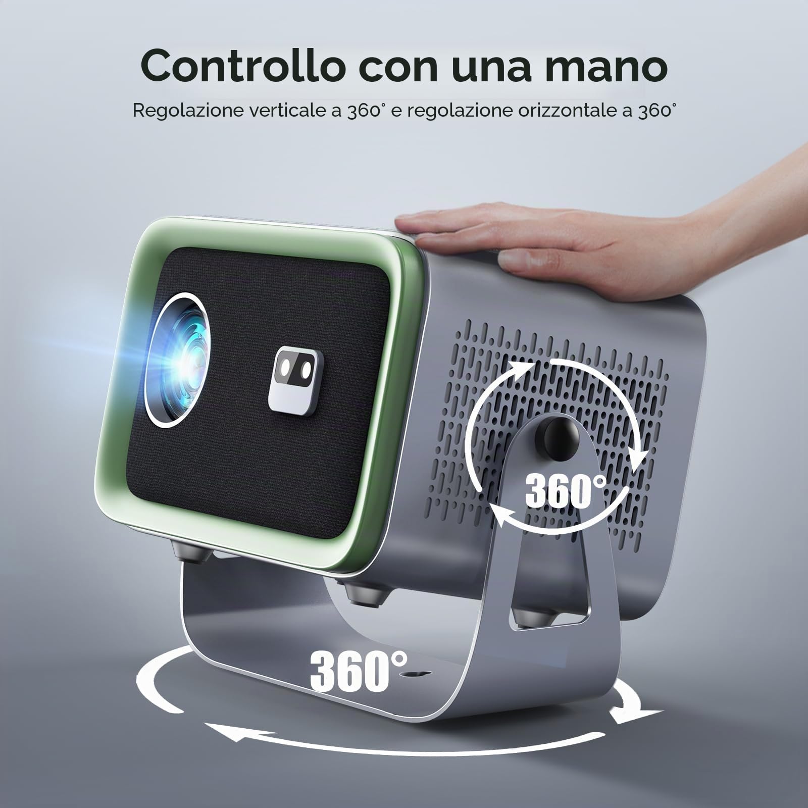 【Proiettore autofocus con supporto girevole a 360°】Mini proiettore 4K supportato, 20000L Native 1080P WiFi6 Bluetooth, 50% zoom videoproiettore home cinema 300'' compatibile con TV Stick/smartphone