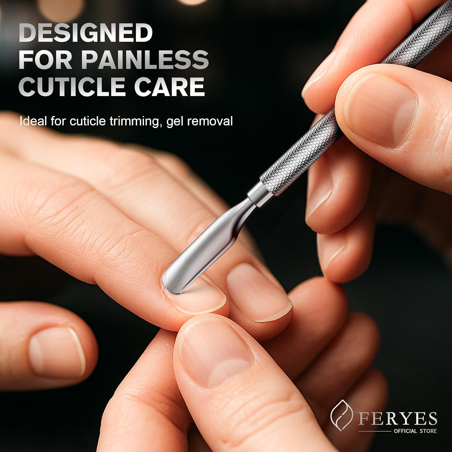 FERYES Professional Cuticle Pusher & Remover Tool - Stainless Steel Dual-Sided Nail Care Tool for Manicure & Pedicure - 5.2 Inch Salon & Home Use image 5