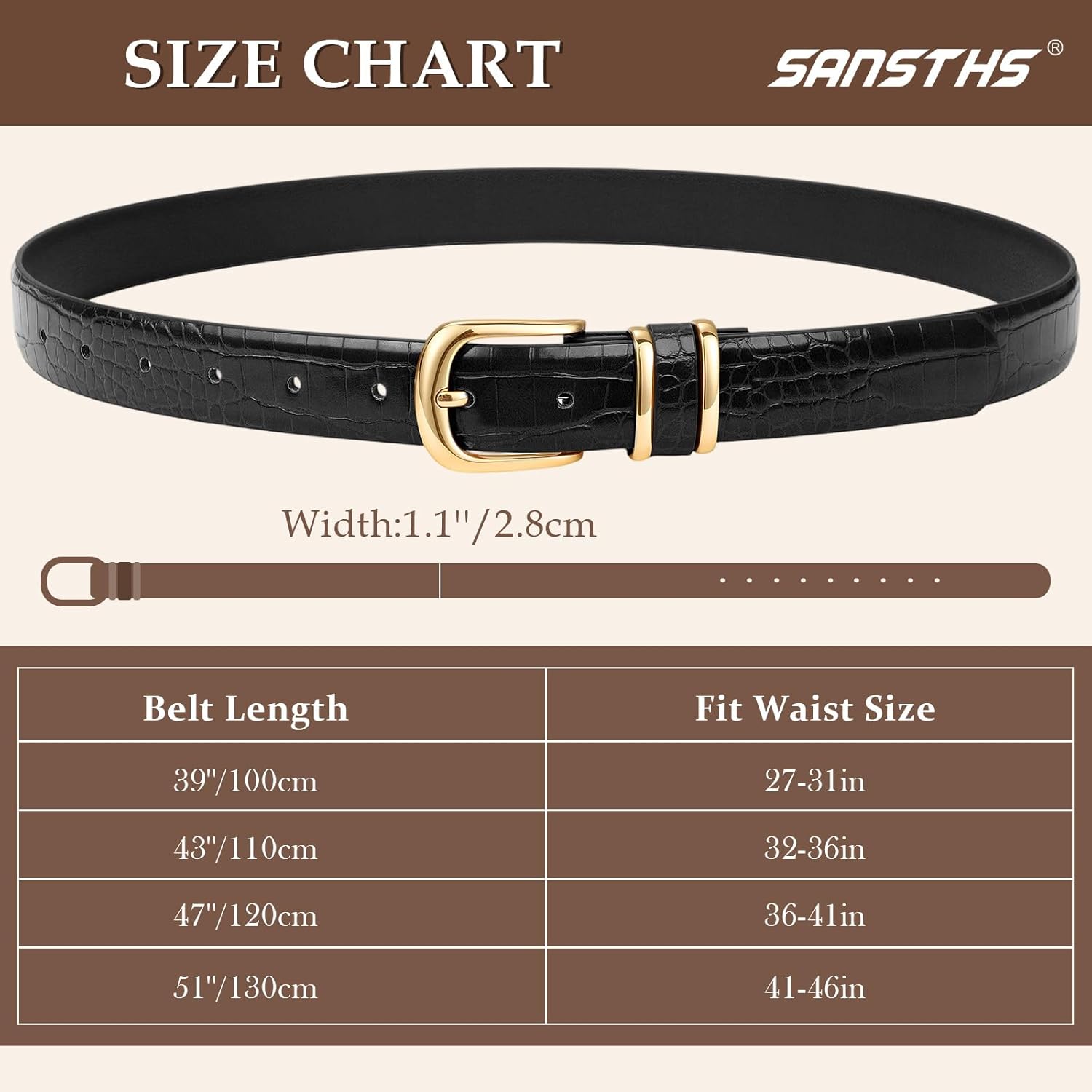 Women Leather Belts for Jeans Pants Fashion Gold/Silver Buckle Ladies Dress Waist Belt Crocodile Grain - Image 6