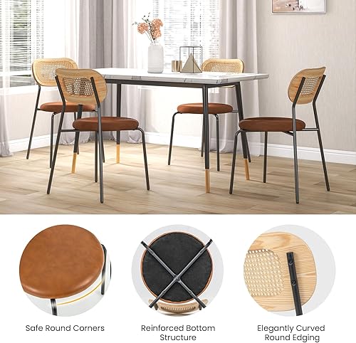 Miniatura 8 de Giantex Juego de 2 sillas de comedor de ratán, sillas de cocina tapizadas con patas de metal, carga máxima de 300 libras, sillas laterales de