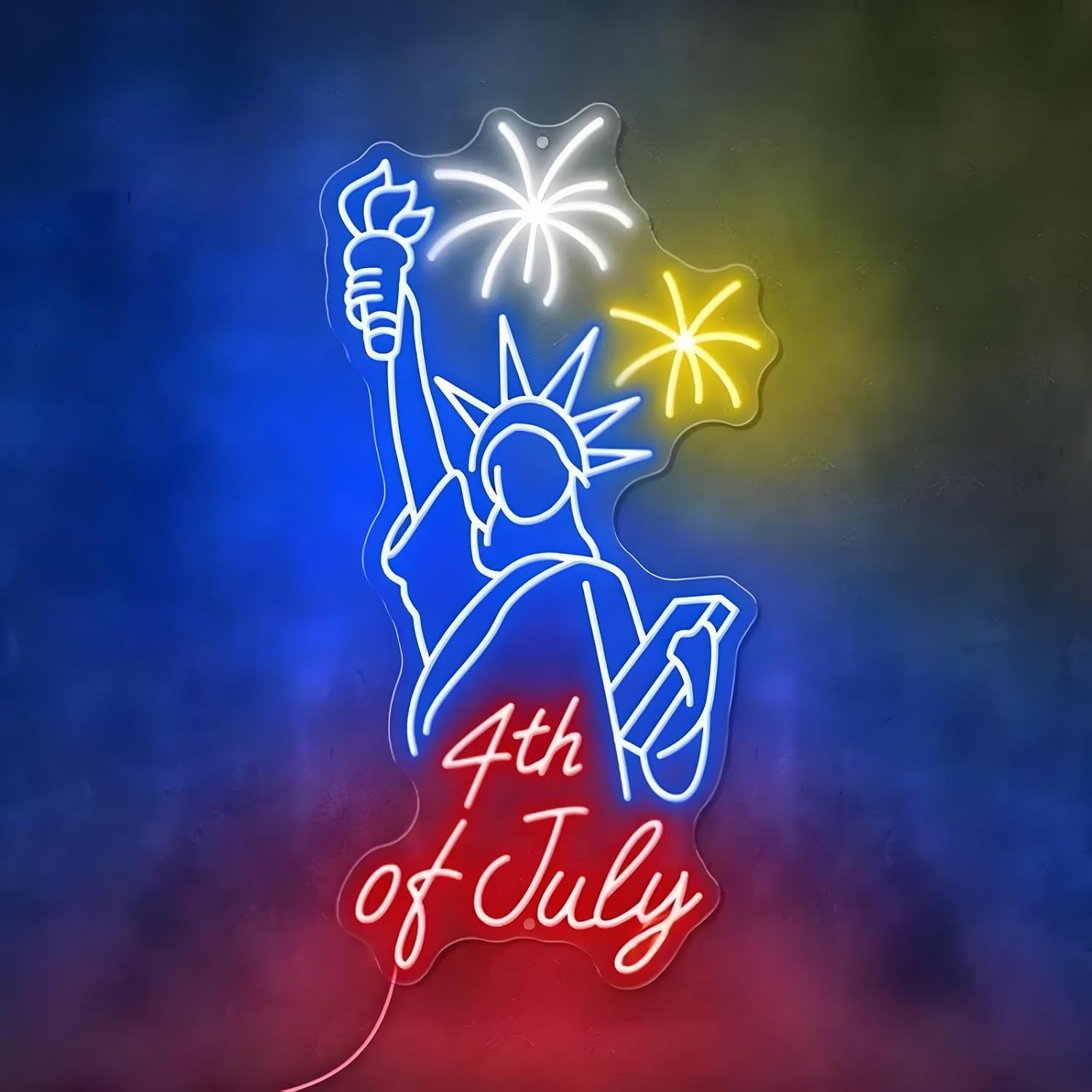 Firework Fourth Of July Neon Sign - Dimmable USB LED Light, Customizable Colors, Ideal 4th of july decorations for Patriotic Homes, neon signs for wall decor, Bars & Event Backdrops
