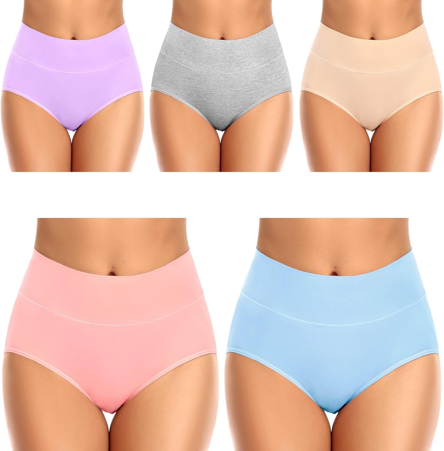 Ceseboo Womens Tummy Control Underwear Cotton High Waisted Full Briefs Soft Breathable Ladies Panties Multi Pack