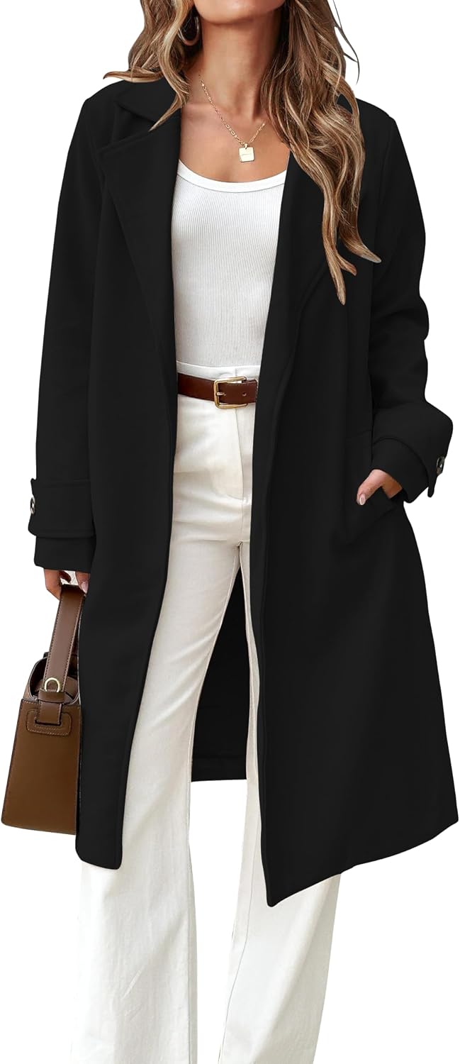 IDEALSANXUN Womens Wool Coat Fall Winter Midi Length Trench Coat with Belt