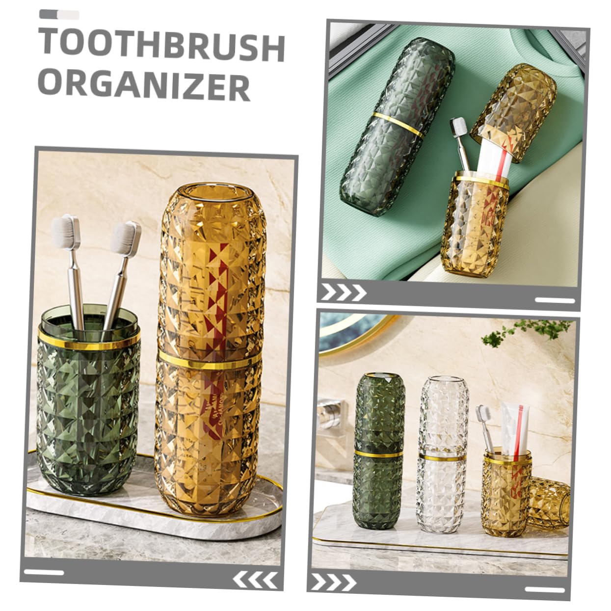 Contenitore per Spazzolini da Denti Portatile 3 Pezzi in Plastica