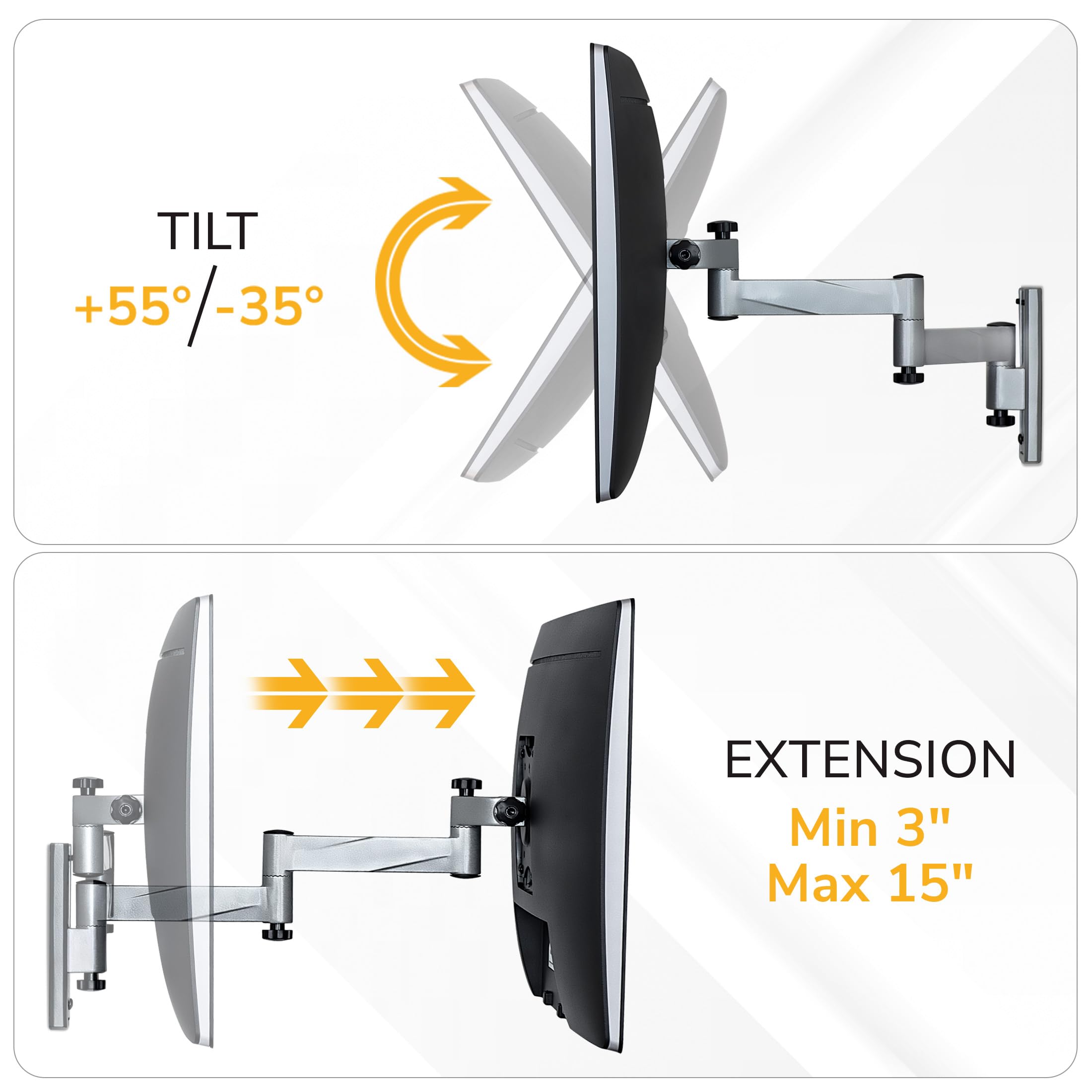 Mount-It! Supporto TV per camper, supporto da parete per TV full motion bloccabile progettato specificamente per camper o casa mobile Braccio singolo inclinabile e girevole 42 pollici max, capacità 33 libbre, compatibile VESA 200
