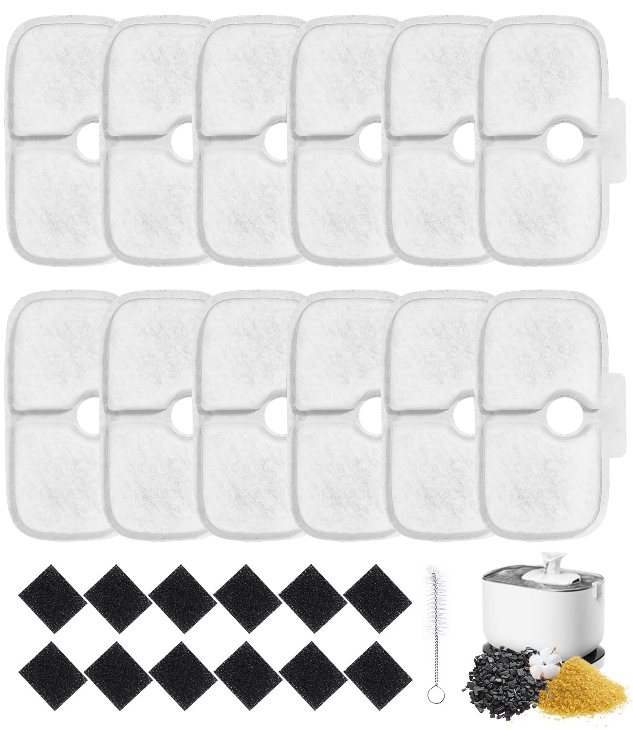 Kureny Filtros de Fuente para Gatos, Filtros Fuente Gatos, Pet Fountain Filters,12 Filtros De Carbón Y 12 Filtro De Espuma Filtro De Repuesto,Filtros Fuente