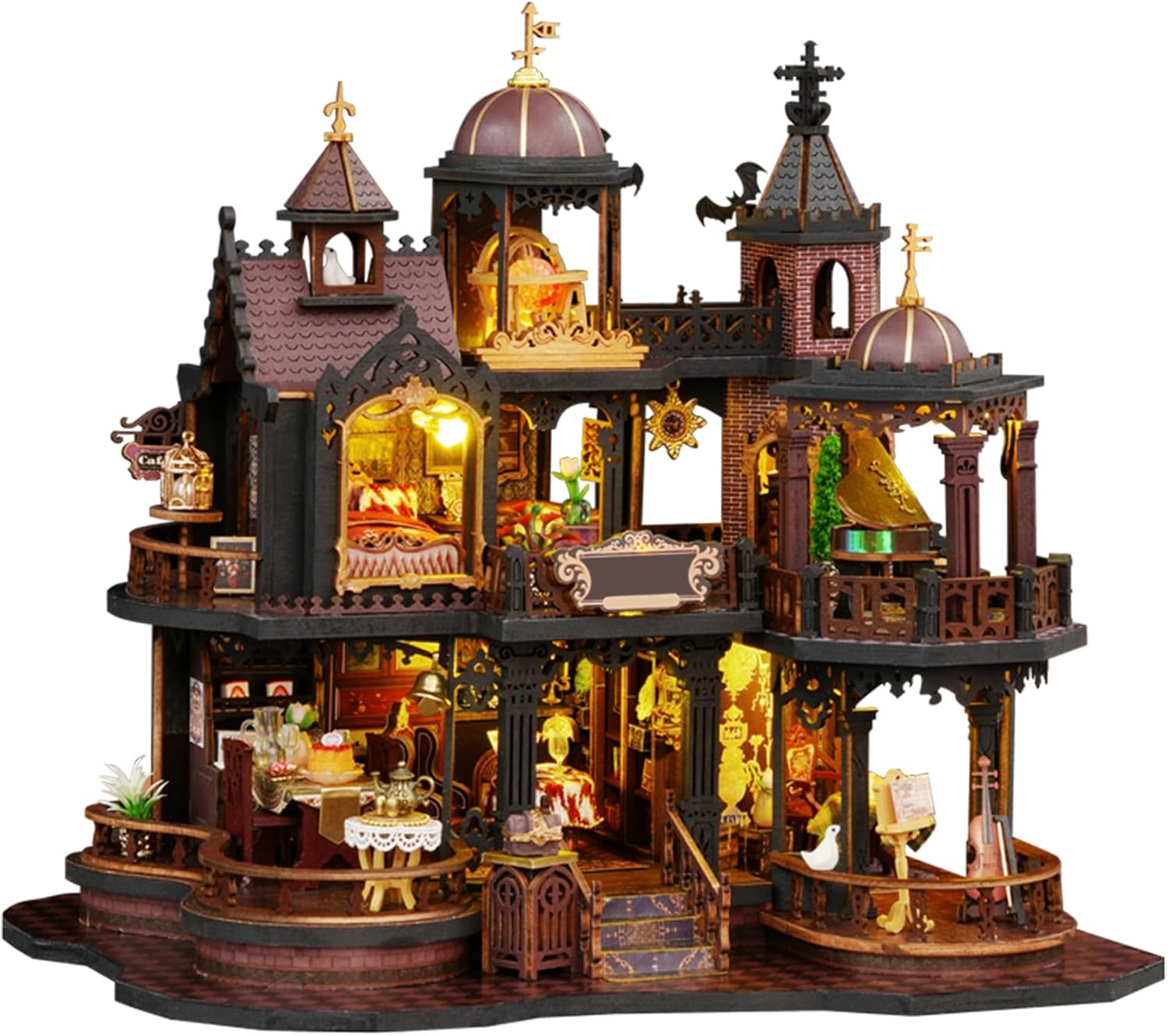SUNNINO Miniature Dollhouse Kit, DIY Mini House Building Kits for Adults to Building with Furnitures Tiny House Bookshelf Decor Christmas Birthday Gifts for Family Lovers, Edinburgh Castle