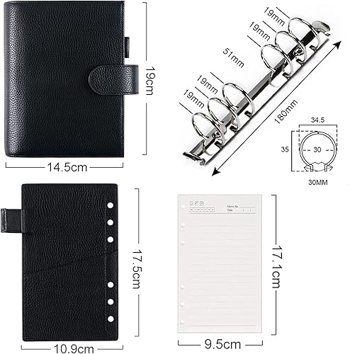 Miniatura 6 de Moterm Personal Luxe - Planificador de anillos - Organizador de carpeta de cuero genuino (anillo de 1.18 pulgadas, color negro guijarro)