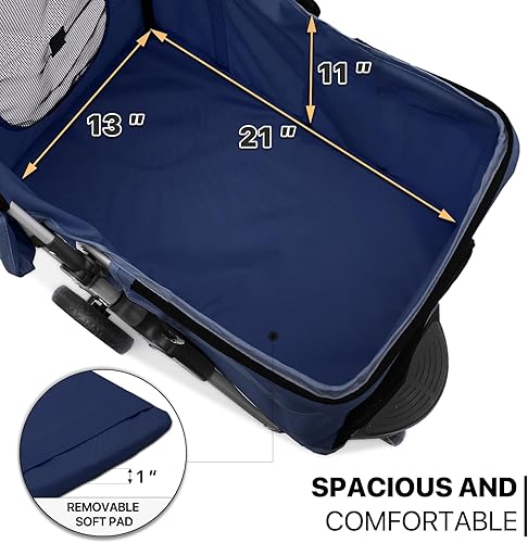 Miniatura 5 de MoNiBloom Cochecito para mascotas de 3 ruedas, jaula plegable para perros y gatos, con cubierta climática, cesta de almacenamiento y soporte para