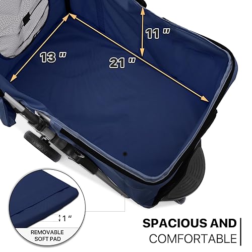 Miniatura 6 de MoNiBloom Cochecito para mascotas de 3 ruedas, jaula plegable para perros y gatos, con cubierta climática, cesta de almacenamiento y soporte para