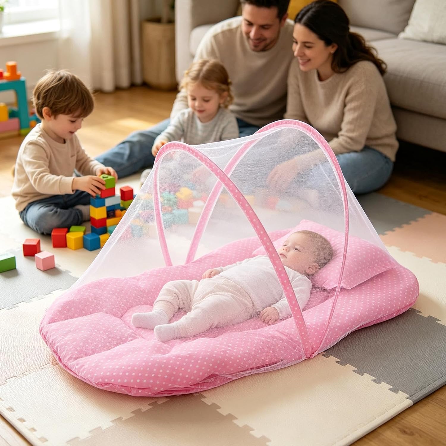 Kids Fly Net Tent - Fine Mesh Foldable Bed Tent with Soft Pillow Included