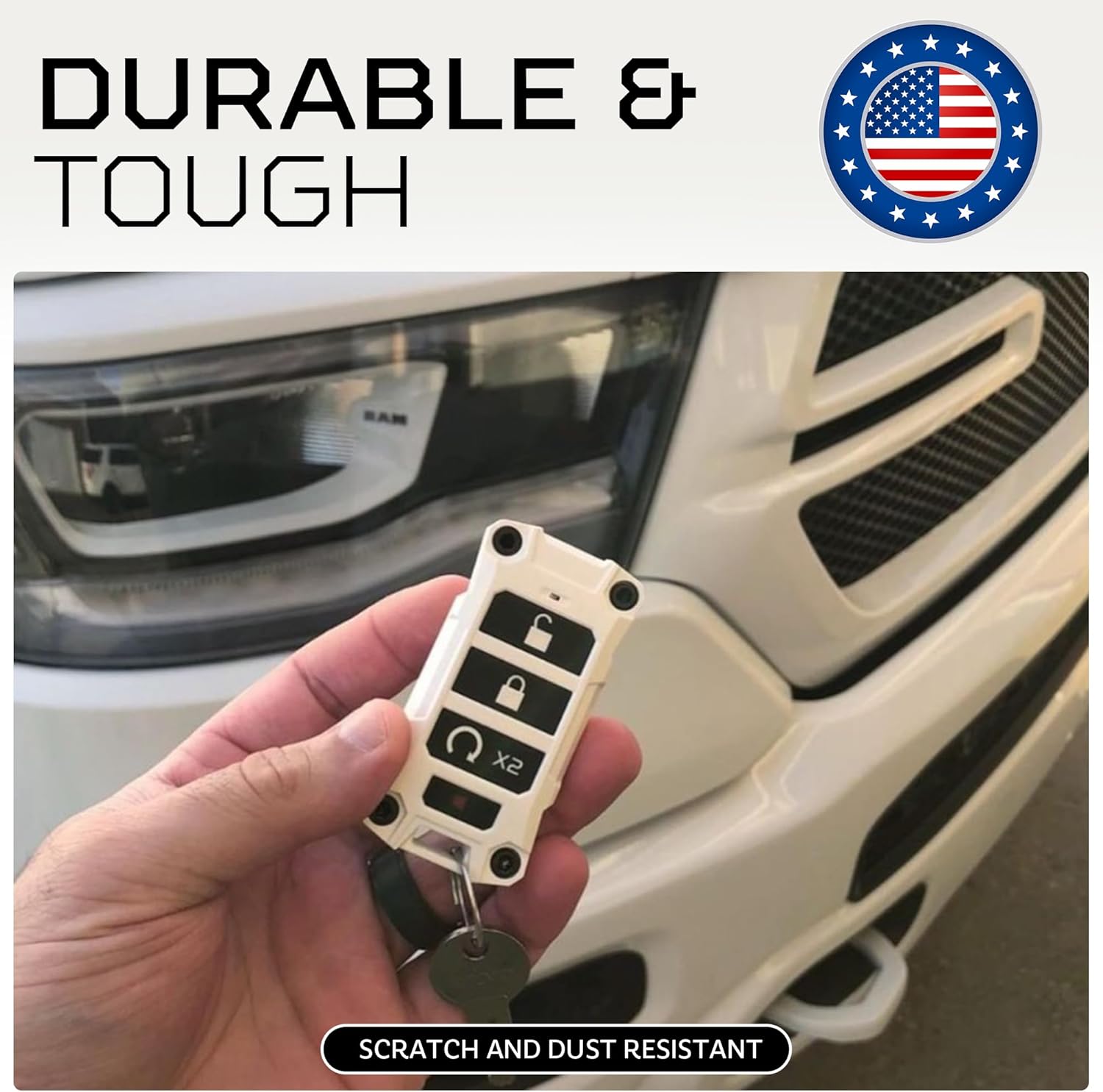 AJT DESIGN Replacement Key Fob Case for Ram 2019+ - Custom Made in USA - White