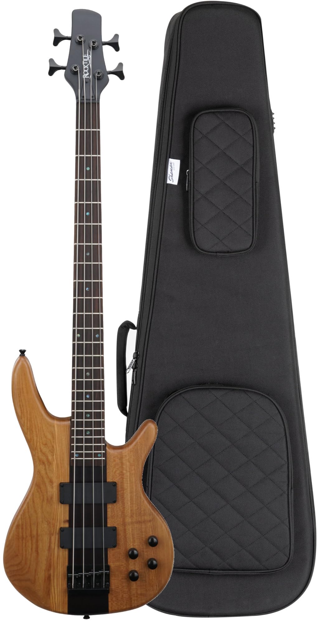 Rocktile Pro LB104-N LowBone Bajo Eléctrico Natural Set con Funda | 4 cuerdas, Cuerpo: tilo, Mástil de arce en una pieza, Diapasón: palisandro, Incrustaciones: perloid, 24 trastes, Peso: 3