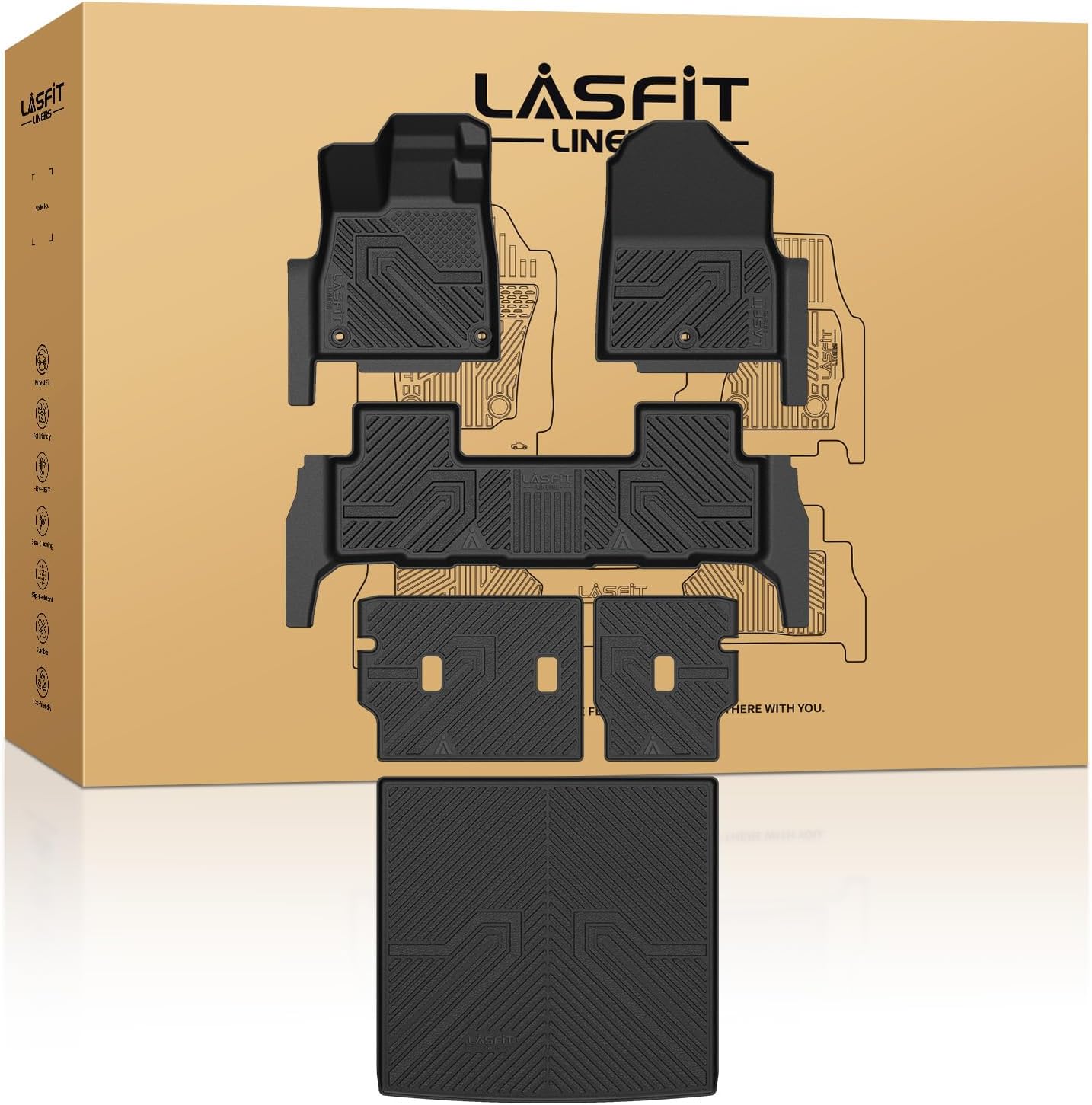 LASFIT Floor Mats & Cargo Mat for Honda Passport 2026, All Weather TPE Custom Fit Passport Floor Liner Accessories, 1st & 2nd Row & Trunk Mat with Backrest Mat Full Set, Black 5?For Honda Passport | 2026 | Full Set