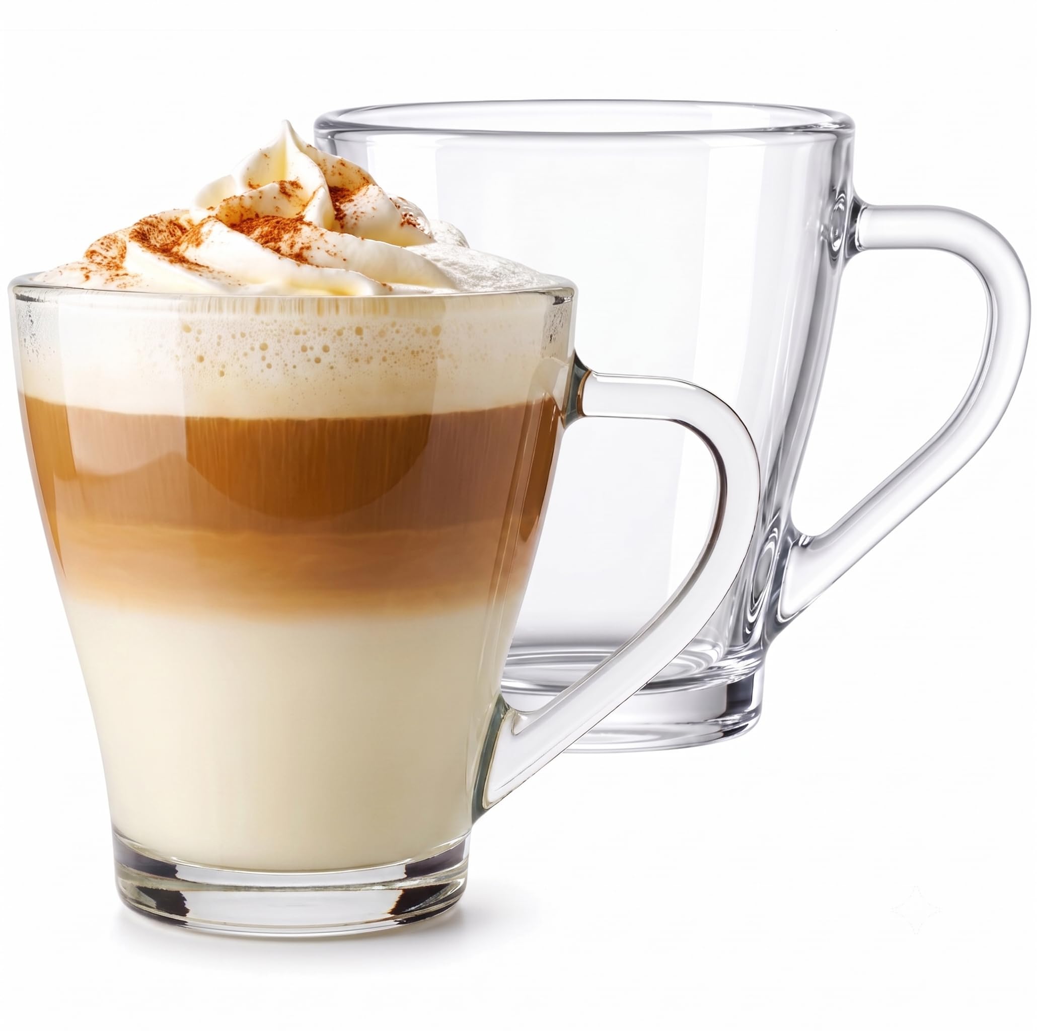 Glasmark KROSNO 1992 Coffee Glass with Handle, Set of 6, 360 ml, Clear Glass, Robust Glass Cups, Dishwasher Safe, Coffee Cups Set for Cappuccino, Latte Macchiato
