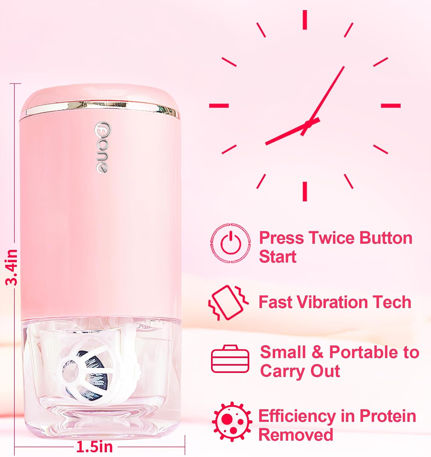 ofone Contact Lens Cleaner Machine, Automatic Vibration Contact Lens Cleaning Case for Soft Lenses, Portable Contact Lens Cleaner with USB Charger Cable for Traveling (Pink)