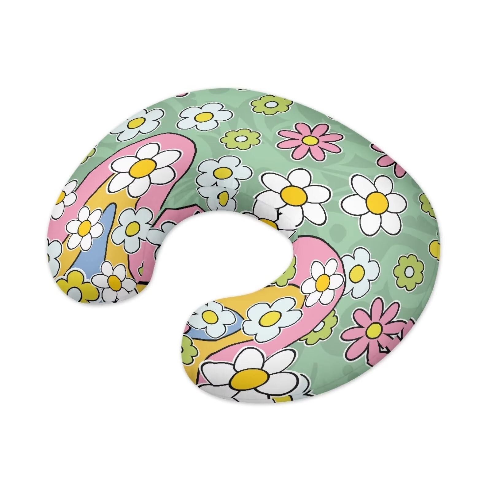 Suhoaziia Hippie Flower Green Skin-Friendly Newborn Nursing Pillowcase Portable Baby Nursing Pillow Replacement Cover for Bottle and Breastfeeding, Easy to Put On & Take Off