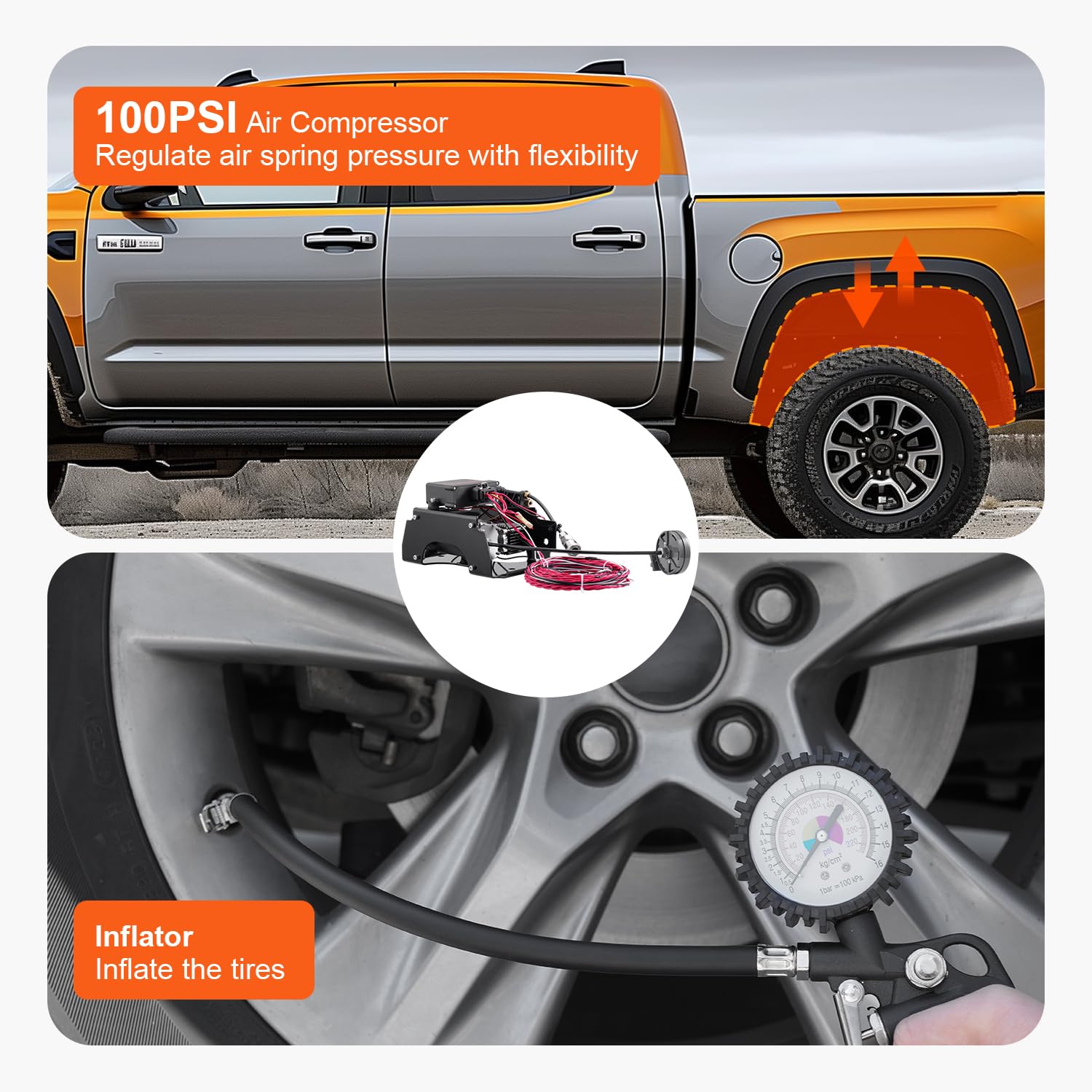 VEVOR Kit de Controlador de Amortiguador de Aire Sistema de Compresor de Aire Inalámbrico 12 V 100 PSI Kit de Compresor de Suspensión Neumática Sistema de Ruta Única Línea de Aire para Camioneta