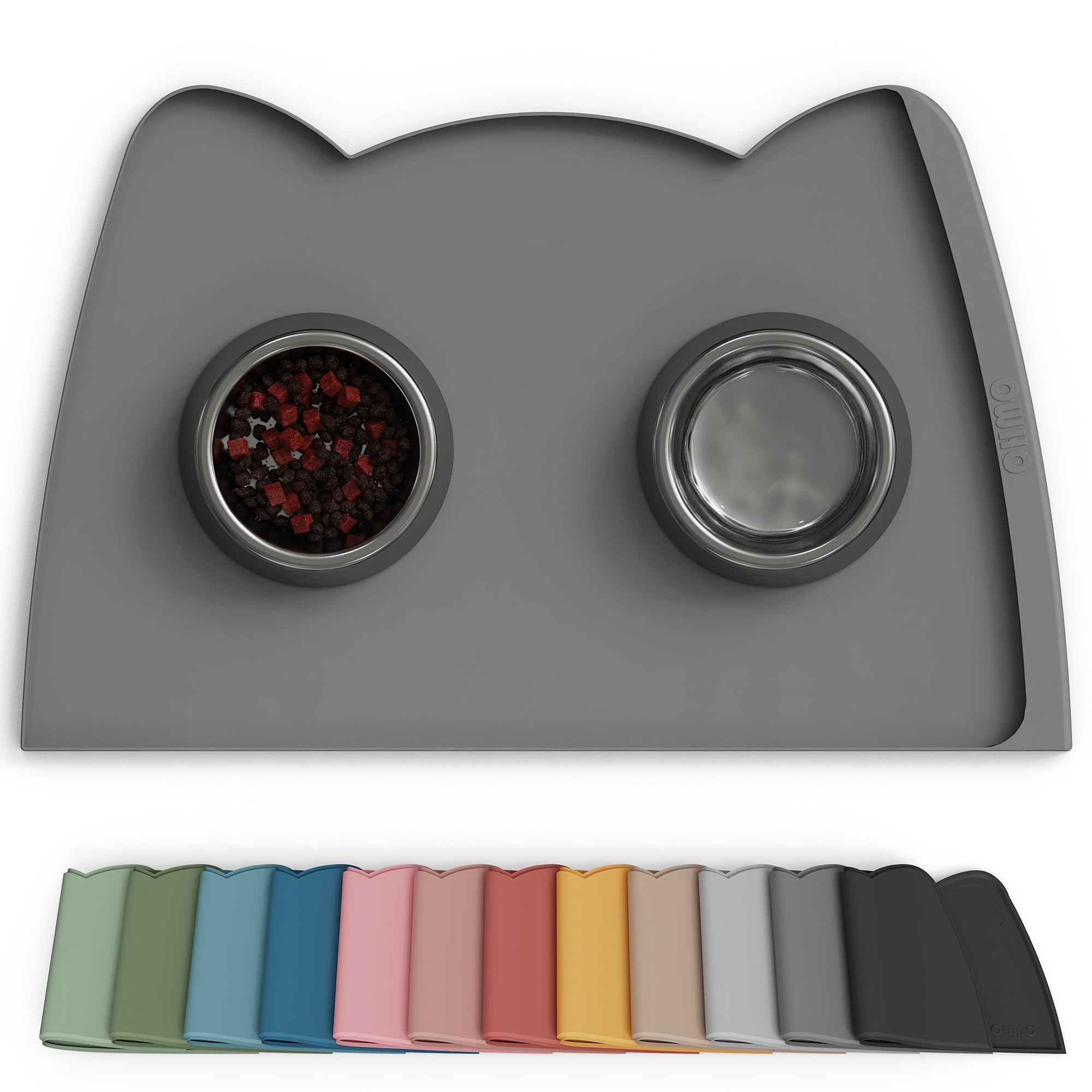 OHMO Silicone Waterproof Cat Bowl Mat (60x38cm), Non-Skid Pet Feeding Mat for Food and Water, Easy to Clean Cat Placemat