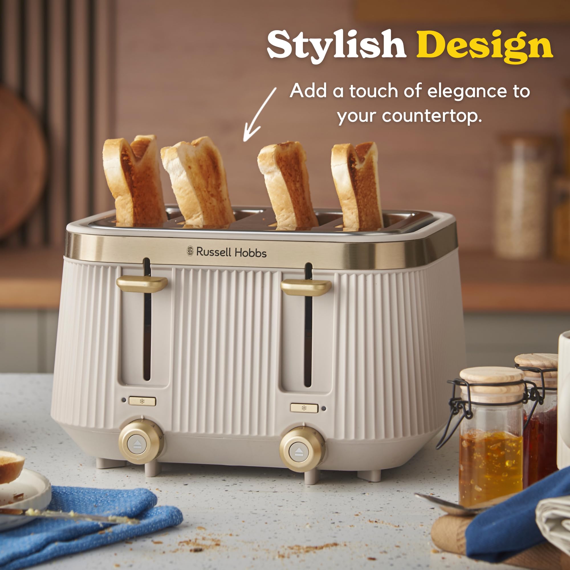 Russell Hobbs 4 Slice Toaster [1960W, Frozen/Cancel/Reheat function with Indicator light] Brontë Stone (Extra wide slots, 6 Browning levels, Lift & Look function, Lift high feature) 26771 — view 2