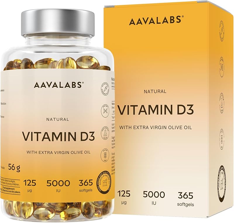 Vitamine D3 Naturelle Haute Concentration 5000 UI - Vitamine D avec Huile d’Olive Extra Vierge pour 