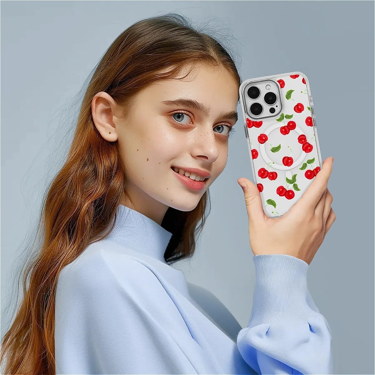 TAMEFOX for iPhone 15 Clear Case, Campatible with Magsafe,Fresh Red Cherry Soft TPU Slim Magnetic for Women Girl Protective Case for iPhone 15-6.1 Inch (White)