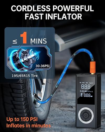 Miniatura 3 de Compresor de aire portátil para inflador de neumáticos, bomba de aire inteligente de 150 PSI para neumáticos de automóvil con medidor de presión