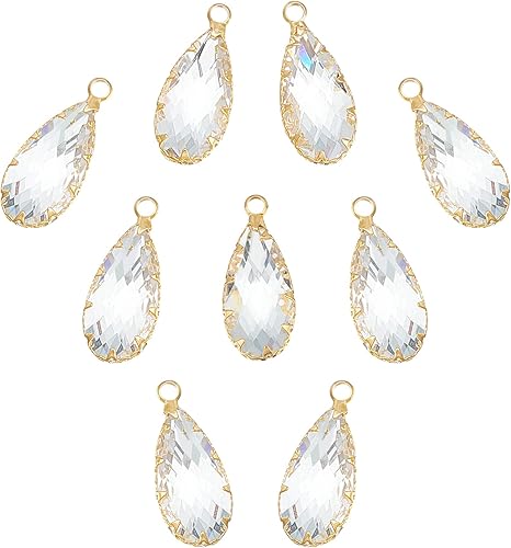 BENECREAT 10 dijes de cristal de latón chapado en oro real de 18 quilates, dijes con forma de lágrima facetada para aniversario, fabricación de