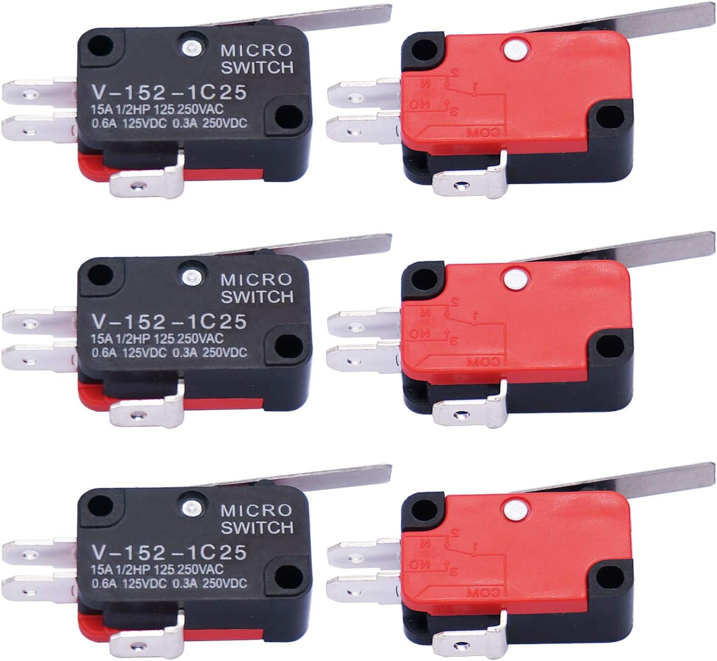 Twidec/6Pcs Micro Limit Switch Short Straight Hinge Lever Arm SPDT Snap Action Switch for Arduino V-152-1C25