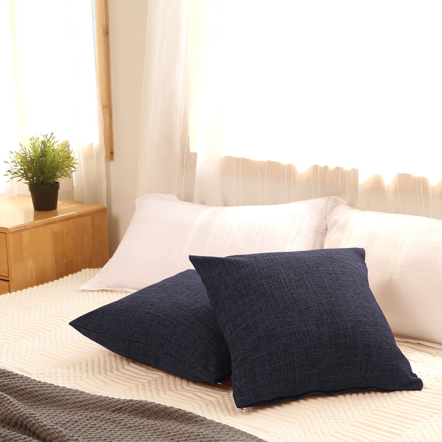 Amazon.co.jp: Fosiktig 2枚セット 45 45 リネンっぽい 綿麻混紡