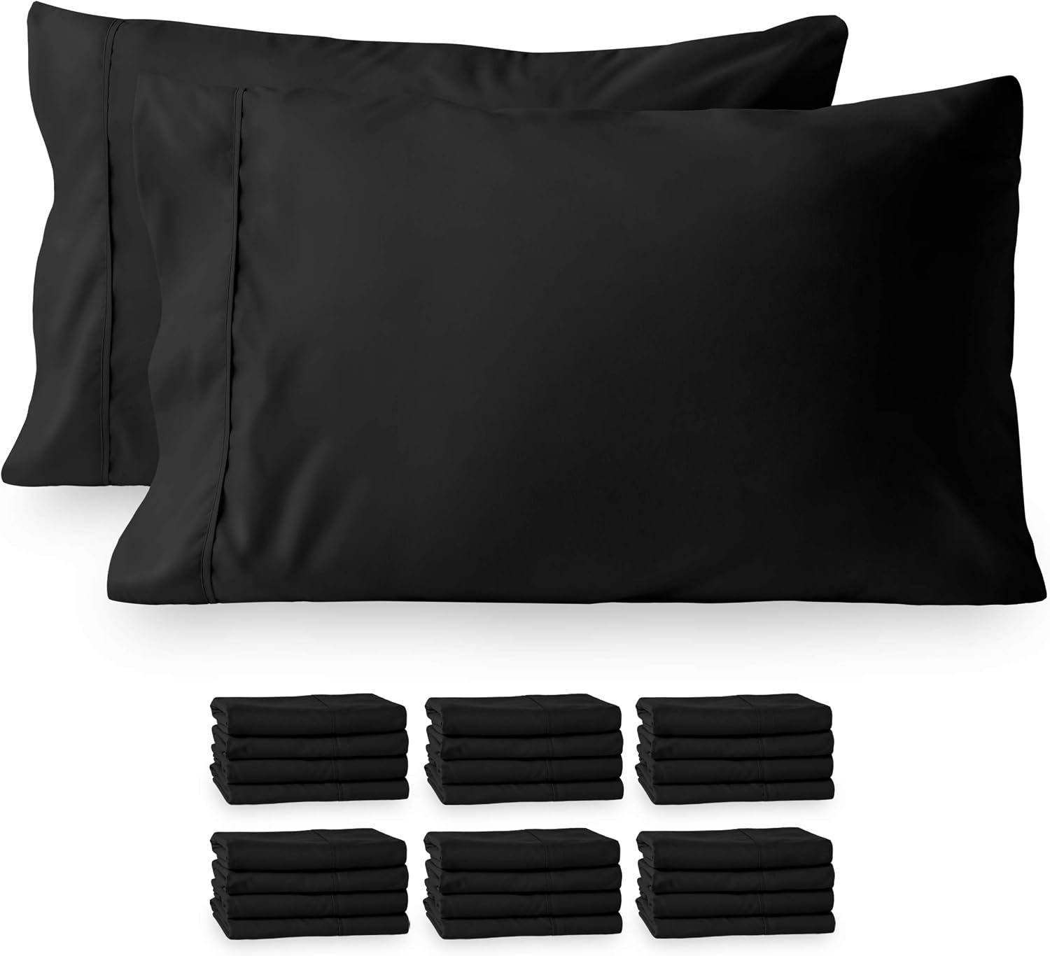 24 Pillowcases - Premium 1800 Ultra-Soft Collection - Bulk Pack - Double Brushed - Hypoallergenic - Wrinkle Resistant - Easy Care (Standard - 24 Pack, Black)