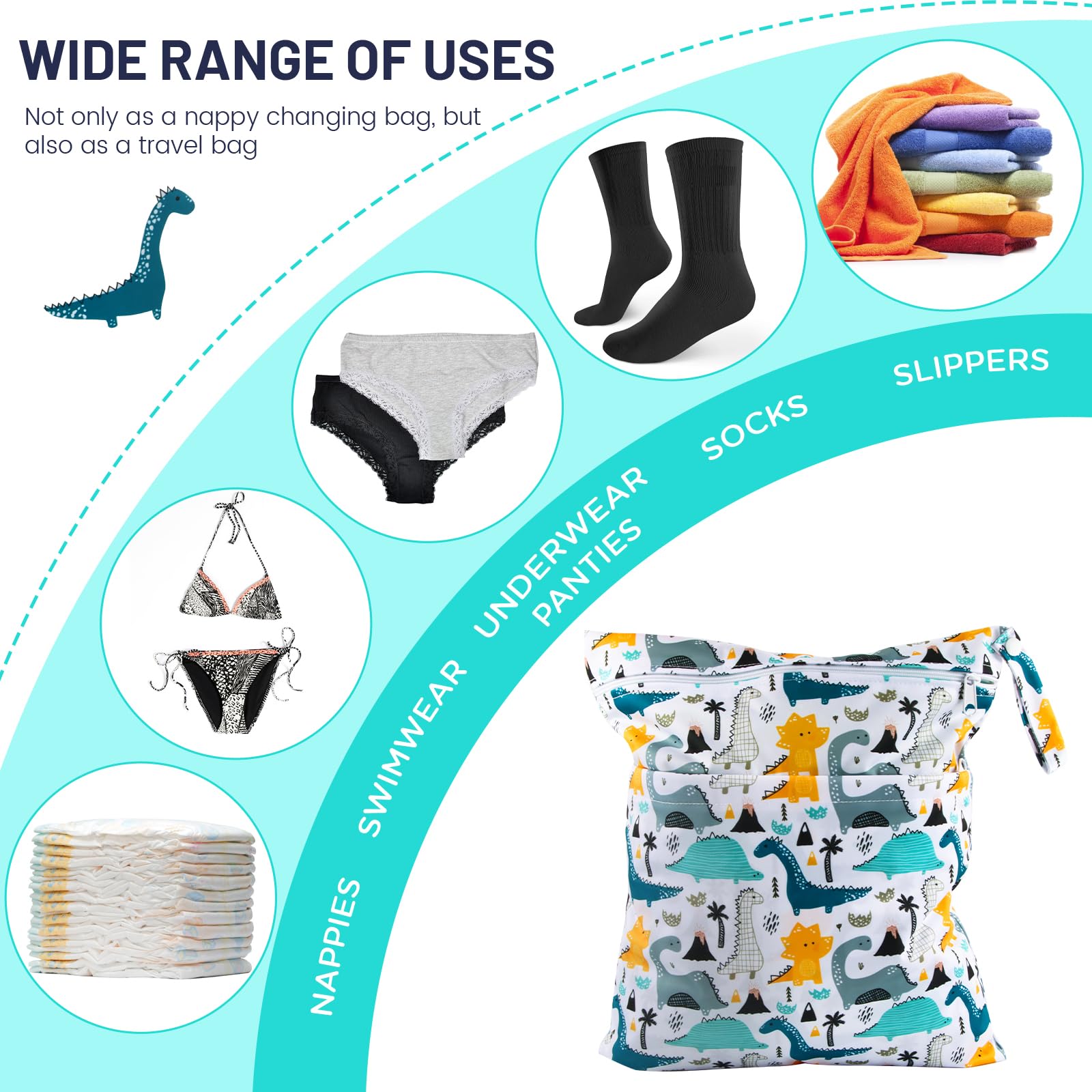 Borsa per Pannolini Lavabili, 2 Pezzi Wet Bag Impermeabile con Cerniera, Riutilizzabile