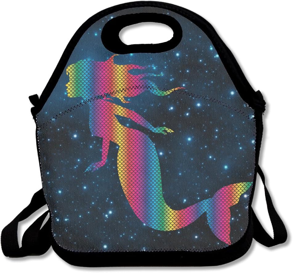 Rainbow Neon Mermaid Lunch Bag Tote Handbag Lunchbox For School Work Outdoor