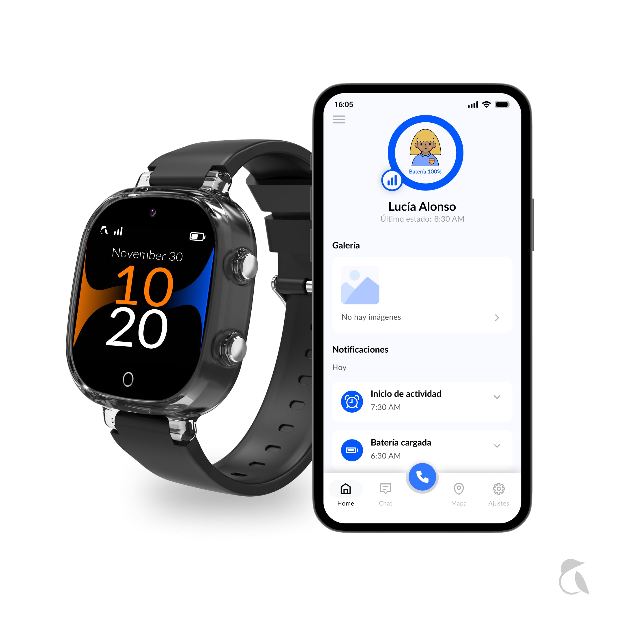 Robin K2 – Reloj Teléfono 4G GPS para Niños | Sin Juegos, Ni Redes Sociales, Ni Distracciones – Llamadas Seguras, Chat, SOS, Modo Clase, Linterna, Podómetro, App Familiar Robin (Sin SIM, Negro)