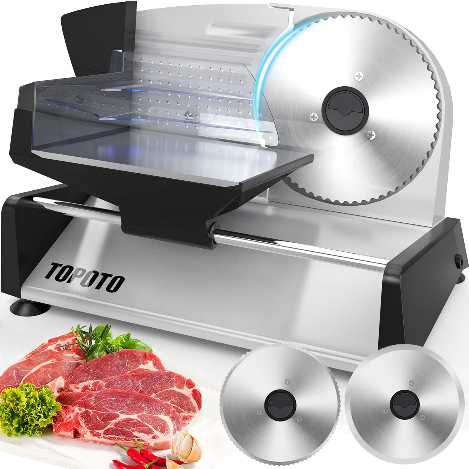 Meat Slicer Meat Slicer Machine Home Use 2 7.5" Blades 0-15mm Adjustable Thickness Electric Household Slicing Machine Deli Food Slicers for Meat, Cheese, Bread, Veg