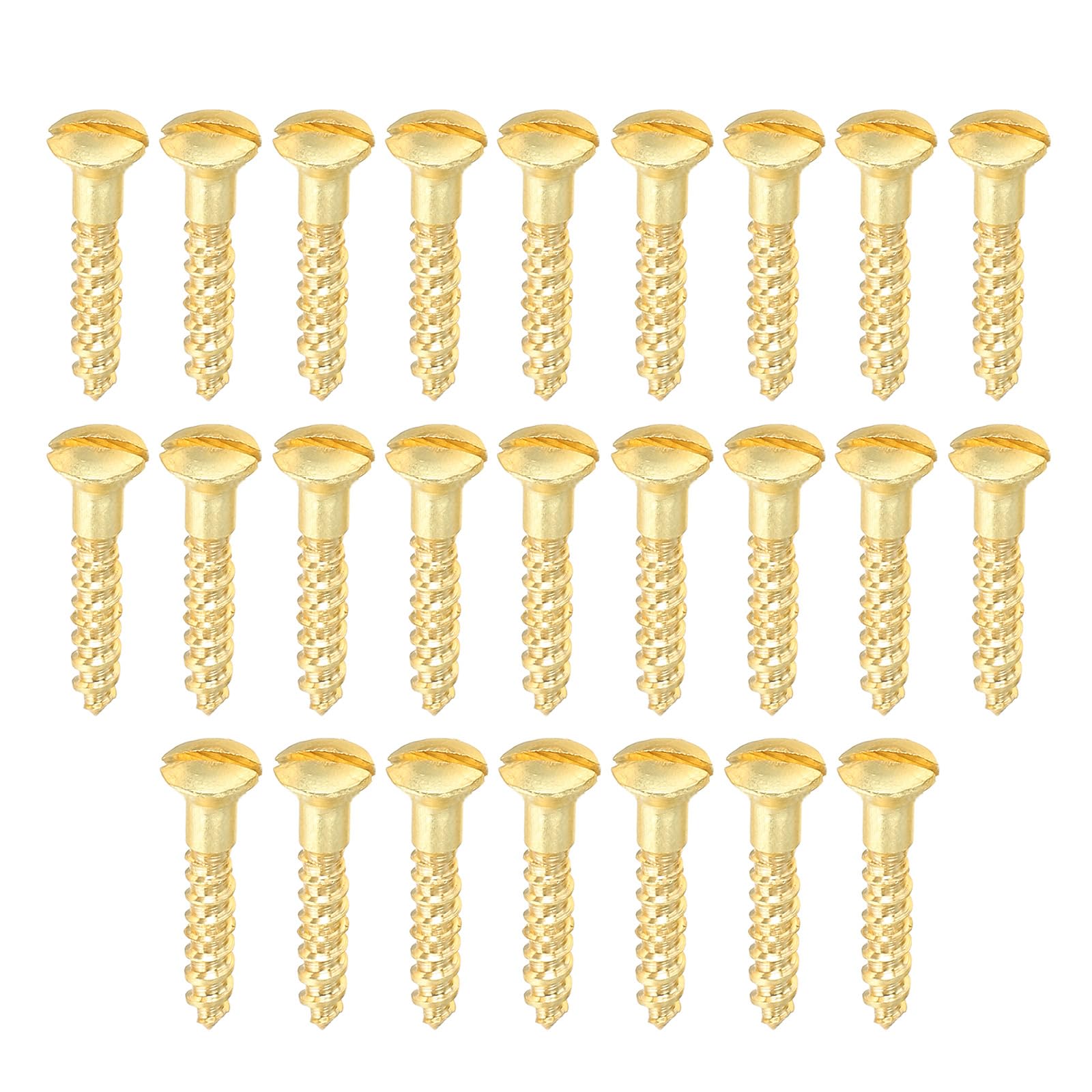 PATIKIL M2 x 12mm Slotted Wood Screw, 25 Pack Solid Brass Oval Head Flat Head Self Tapping Screws for Wood Furniture Connecting, Gold Tone