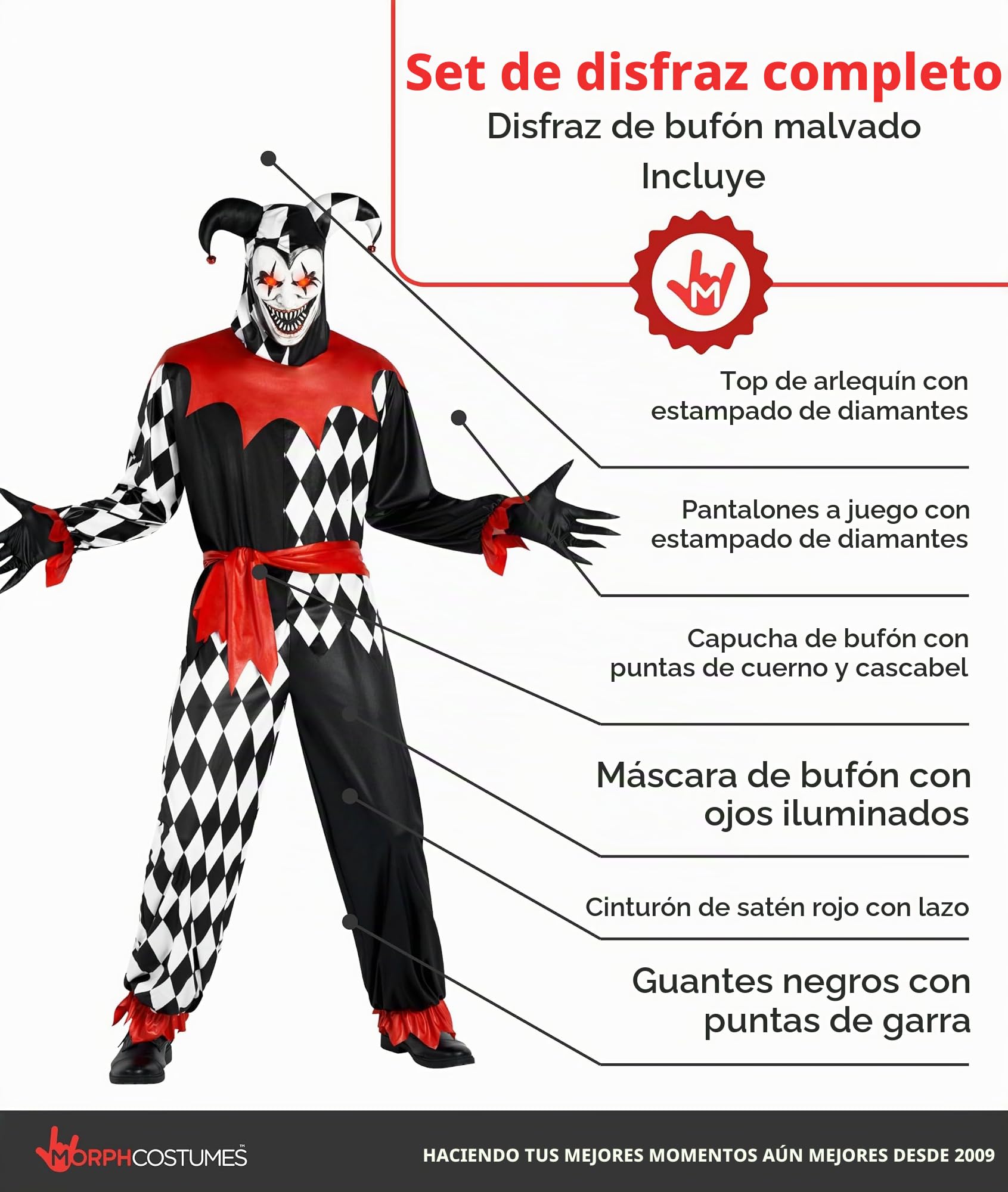Morph Disfraz Payaso Hombre, Disfraz Terror Halloween Hombre