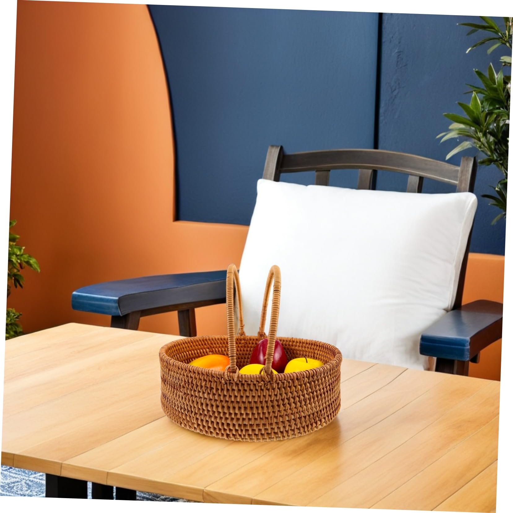 Kisangel Cesta De Mimbre para Frutas Tejida Mano Cesta De Almacenamiento De Ratán con Asa para Decoración del Hogar Picnic Jardín o Servir Verduras
