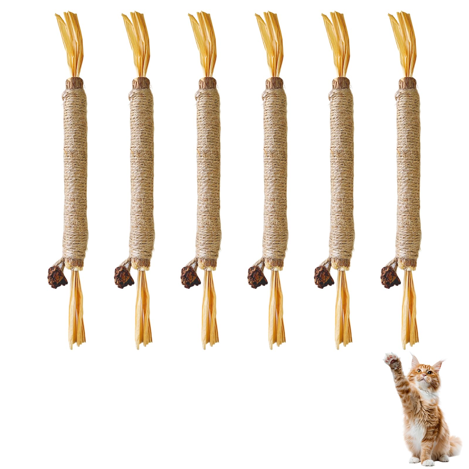 6 Piezas Naturales para Morder Gatos, Hierba Gatera Juguete Masticar Palos Gato, Palitos de Catnip para Gatos, Compatible para Gatos, Salud Oral y Estimulación de Ejercicio en Felinos