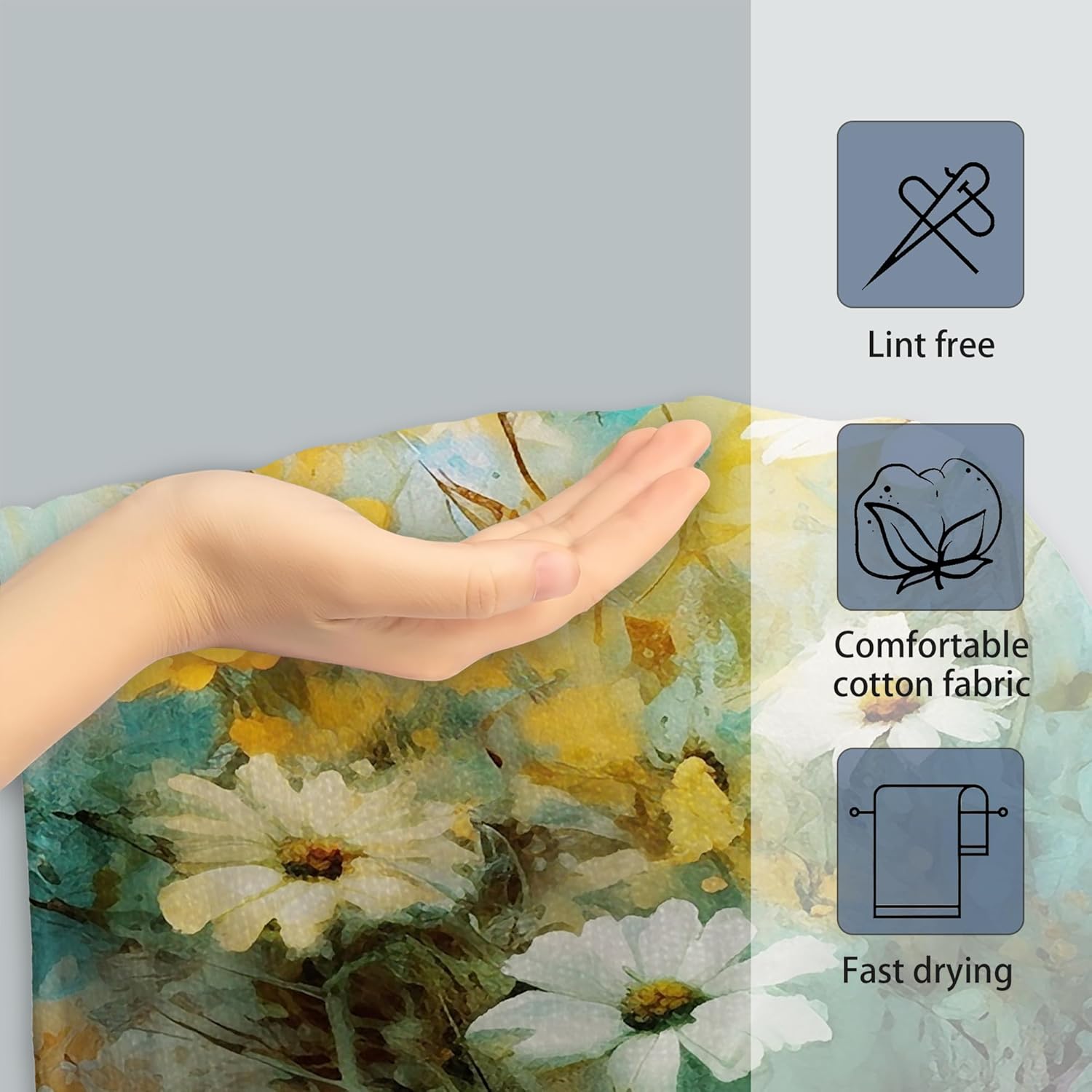 Elightvap Watercolor Daisy Flower Hanging Kitchen Towels Hand Tie Towel Set of 2 Fast Drying Dish Tea Towels for Bathroom Toilet Gym Decor - Image 4