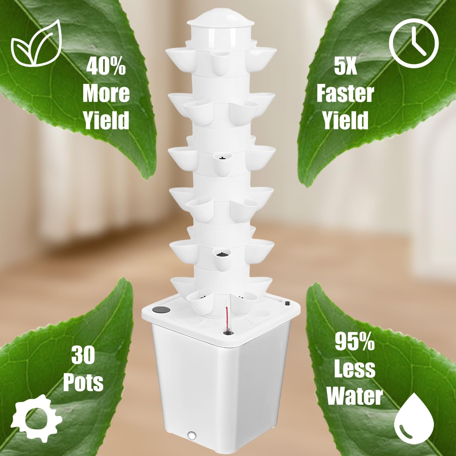 Torre de cultivo hidropónico con depósito de 10 L, 6 capas, 30 plantas, sistema de crecimiento hidrocropónico interior, cultivo sin soilless hierbas, frutas, verduras, plantador vertical, kit