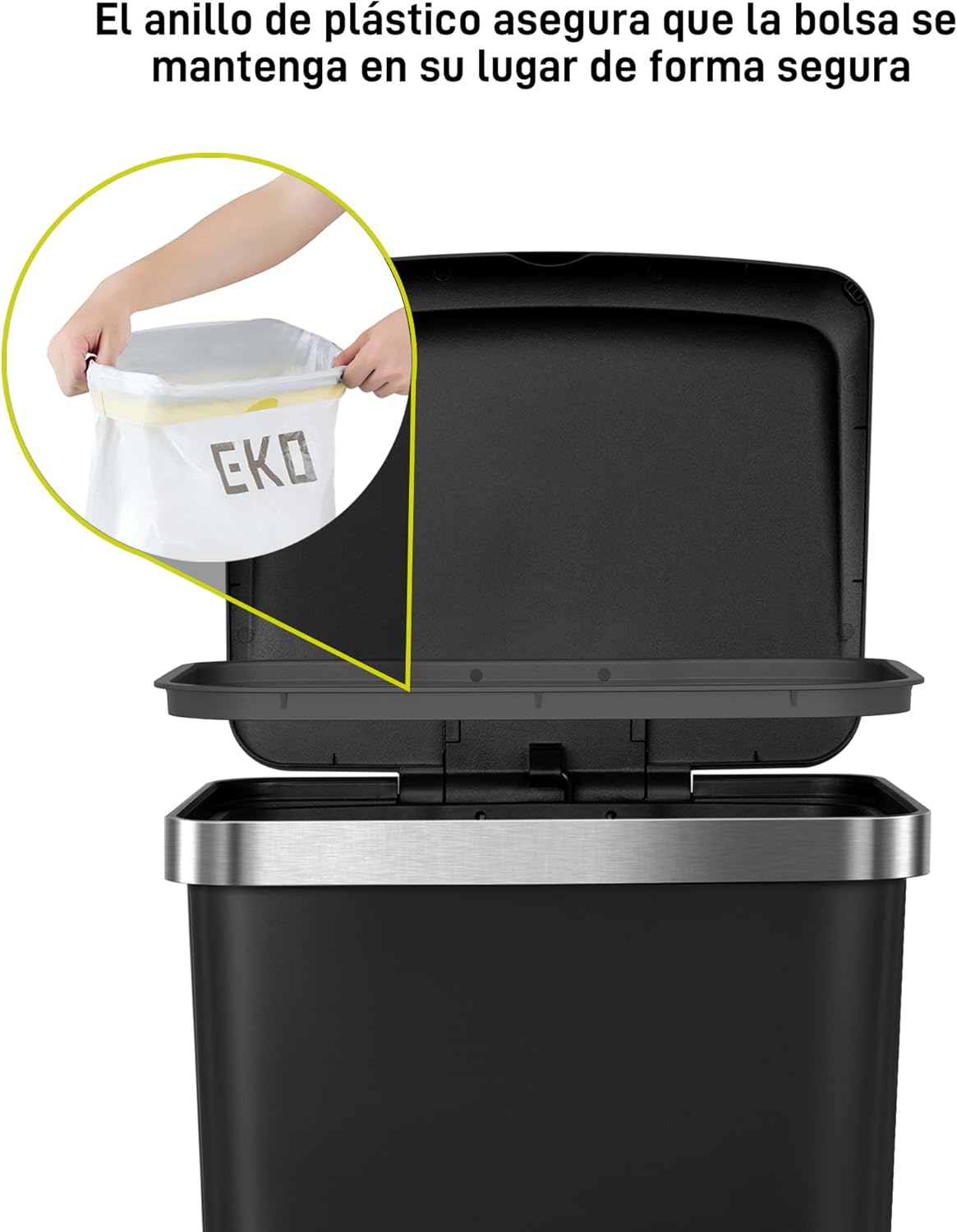 EKO Hana | Kitchen Bathroom Trash Can 15L Black with Pedal and Soft Close | Compact and Modern Waste Bin for Bathroom or Kitchen