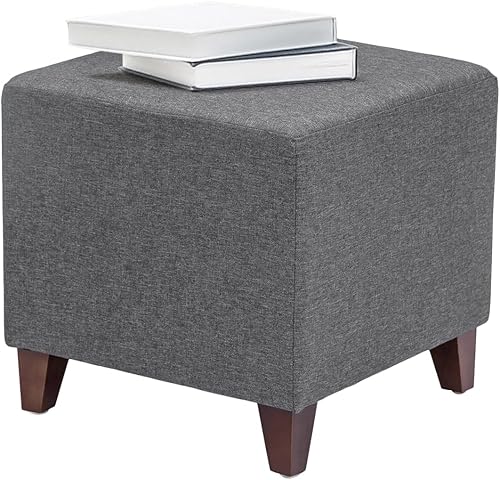 Adeco Taburete de pies estilo británico simple, 16x16x16, reposapiés otomano gris jaspeado, OF0102