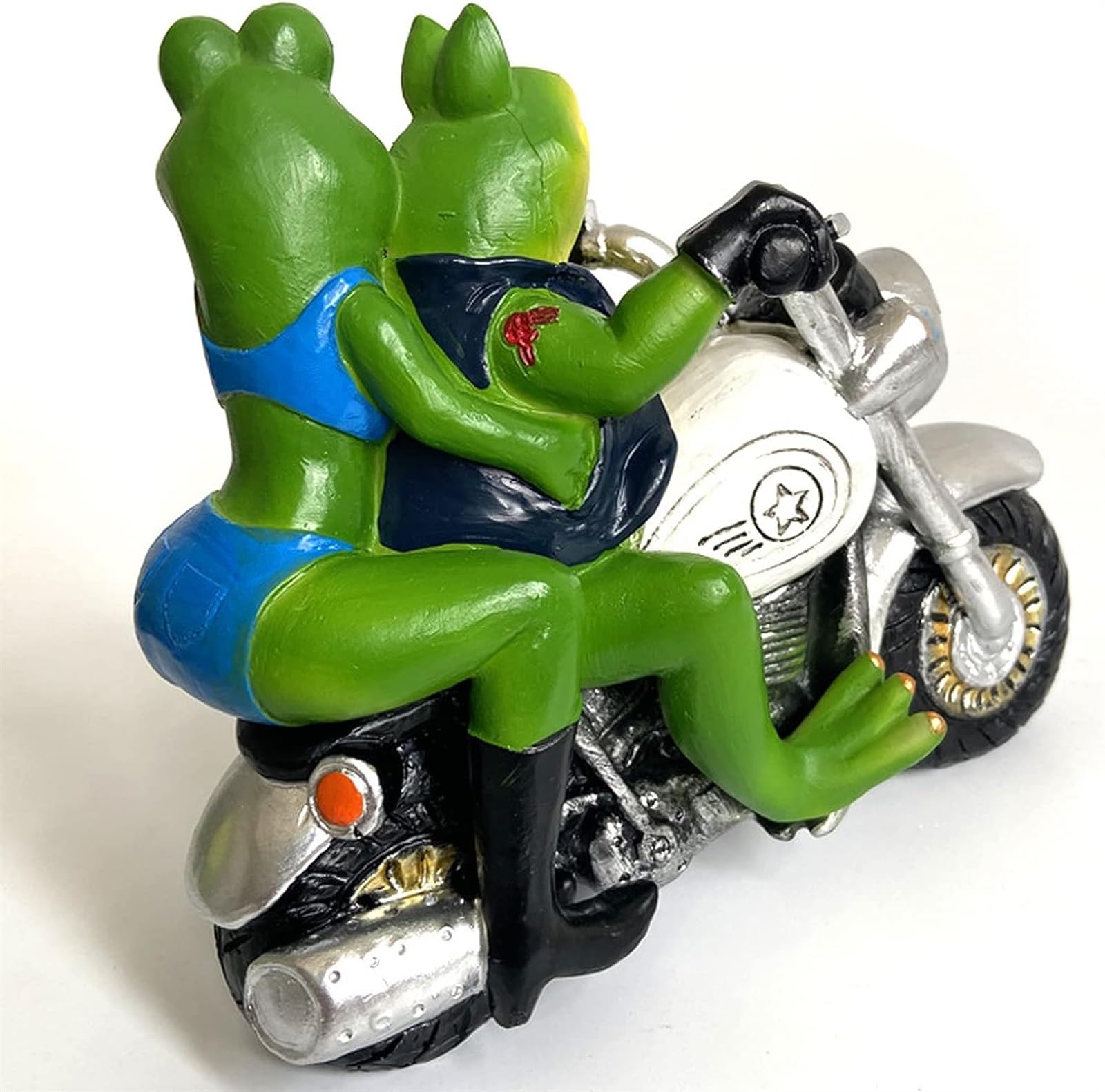 SADEW Żaby para na motocyklu dekoracje ogrodowe zabawny motocykl żaba statua ozdoby z żywicy do ogrodu kryty odkryty podwórko Patio,