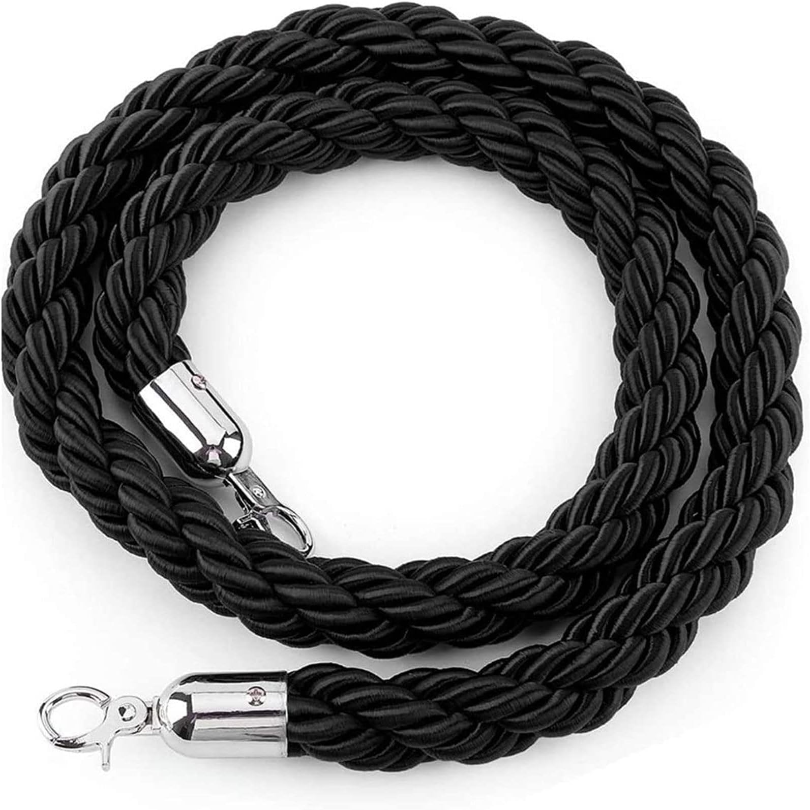 1.5M Twisted Queue Rope Barrier Post Stand Divider Crowd Control Stanchion for Clubs Hotel Bank Hospital (Black)